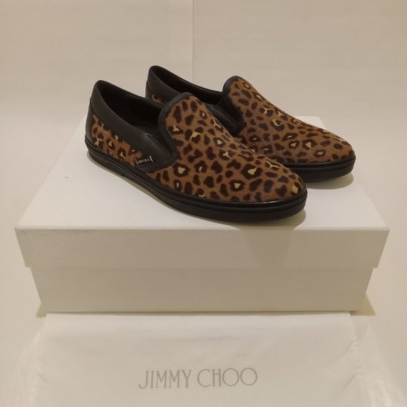 Jimmy Choo Leopard Print Fur Grove Slip-On Sneakers- EU42 US9 and EU43.5 US10.5 - Picture 1 of 10